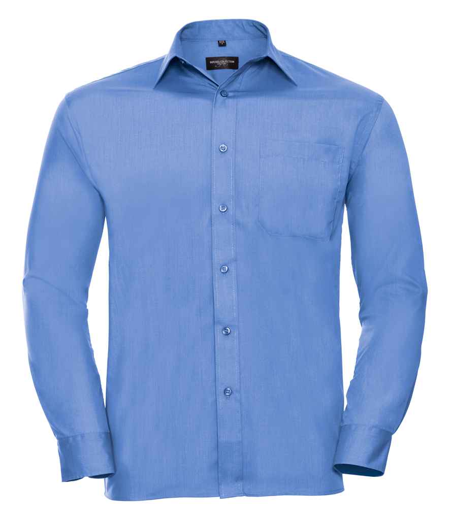 Russell Collection Long Sleeve Easy Care Poplin Shirt in Corporate Blue by Russell — Custom branded clothing by Print Press, featuring premium embroidery produced in our specialist print lab in the UK.