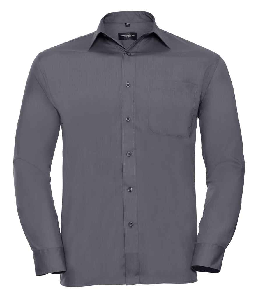 Russell Collection Long Sleeve Easy Care Poplin Shirt in by Russell — Custom branded clothing by Print Press, featuring premium embroidery produced in our specialist print lab in the UK.