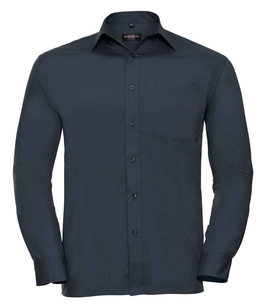 Russell Collection Long Sleeve Easy Care Poplin Shirt in French Navy by Russell — Custom branded clothing by Print Press, featuring premium embroidery produced in our specialist print lab in the UK.