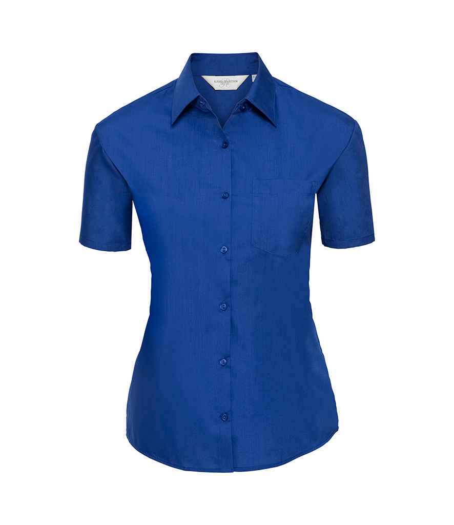 Russell Collection Ladies Short Sleeve Easy Care Poplin Shirt in Bright Royal by Russell — Custom branded clothing by Print Press, featuring premium embroidery produced in our specialist print lab in the UK.