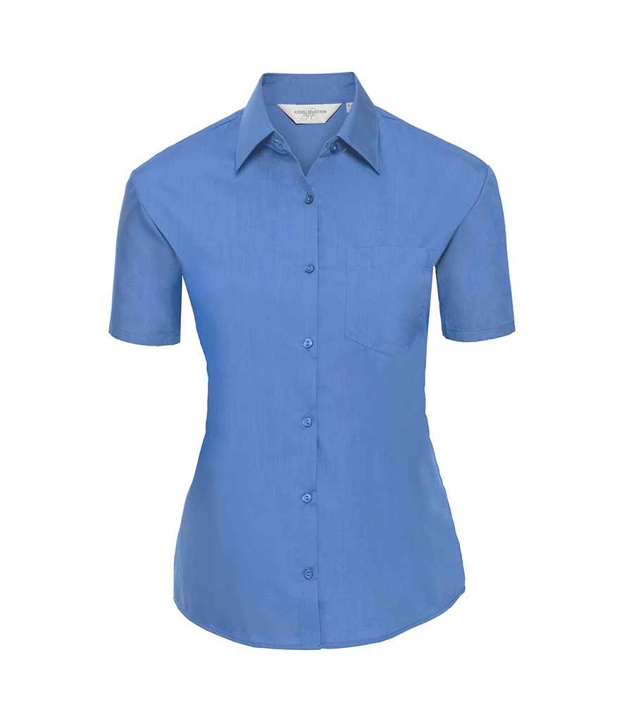 Russell Collection Ladies Short Sleeve Easy Care Poplin Shirt in Corporate Blue by Russell — Custom branded clothing by Print Press, featuring premium embroidery produced in our specialist print lab in the UK.