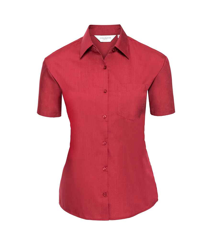 Russell Collection Ladies Short Sleeve Easy Care Poplin Shirt in Classic Red by Russell — Custom branded clothing by Print Press, featuring premium embroidery produced in our specialist print lab in the UK.