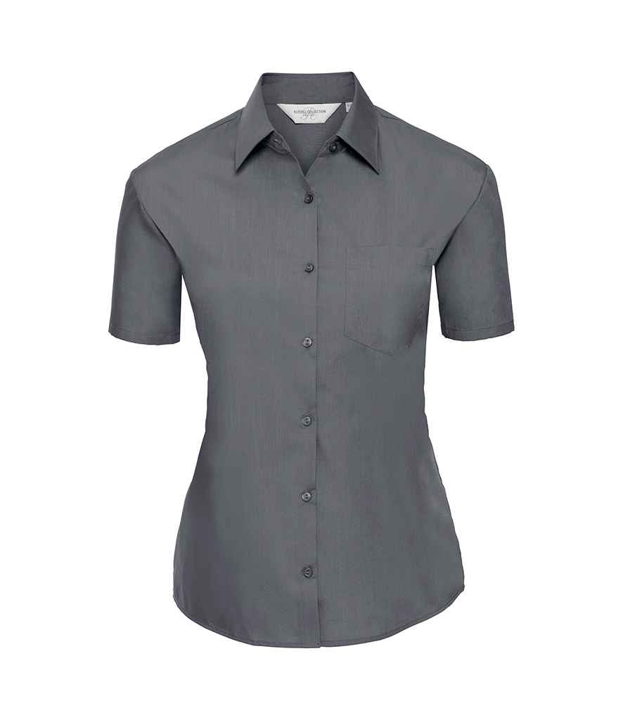 Russell Collection Ladies Short Sleeve Easy Care Poplin Shirt in by Russell — Custom branded clothing by Print Press, featuring premium embroidery produced in our specialist print lab in the UK.