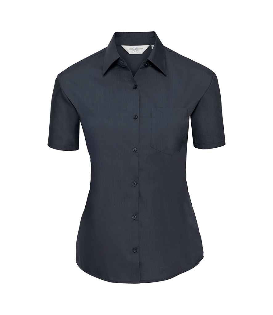 Russell Collection Ladies Short Sleeve Easy Care Poplin Shirt in French Navy by Russell — Custom branded clothing by Print Press, featuring premium embroidery produced in our specialist print lab in the UK.