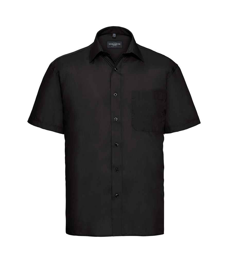 Russell Collection Short Sleeve Easy Care Poplin Shirt in Black by Russell — Custom branded clothing by Print Press, featuring premium embroidery produced in our specialist print lab in the UK.