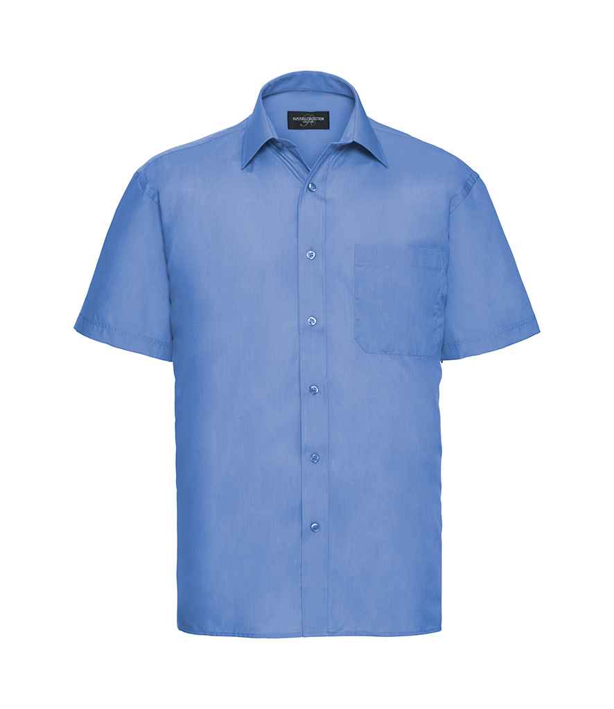 Russell Collection Short Sleeve Easy Care Poplin Shirt in Corporate Blue by Russell — Custom branded clothing by Print Press, featuring premium embroidery produced in our specialist print lab in the UK.