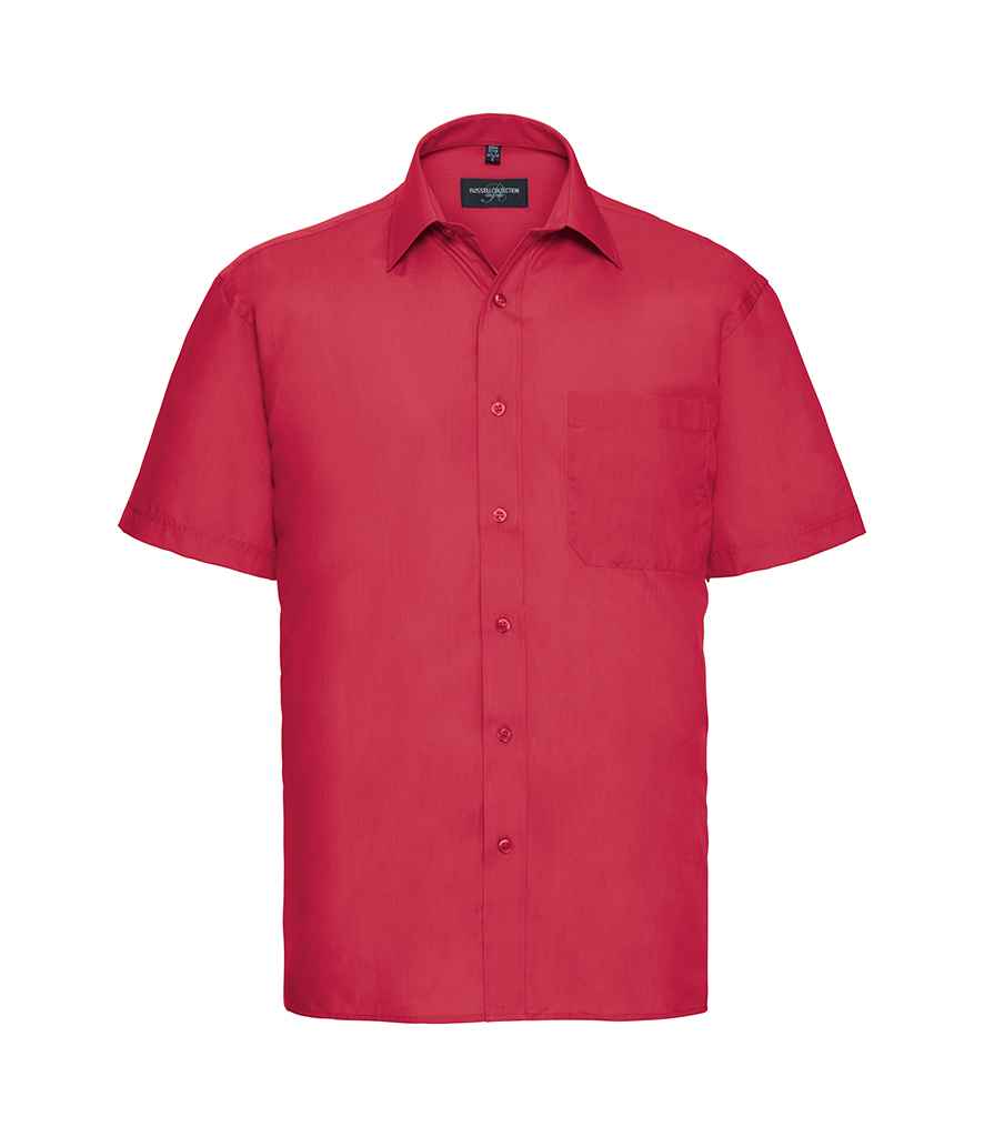 Russell Collection Short Sleeve Easy Care Poplin Shirt in Classic Red by Russell — Custom branded clothing by Print Press, featuring premium embroidery produced in our specialist print lab in the UK.