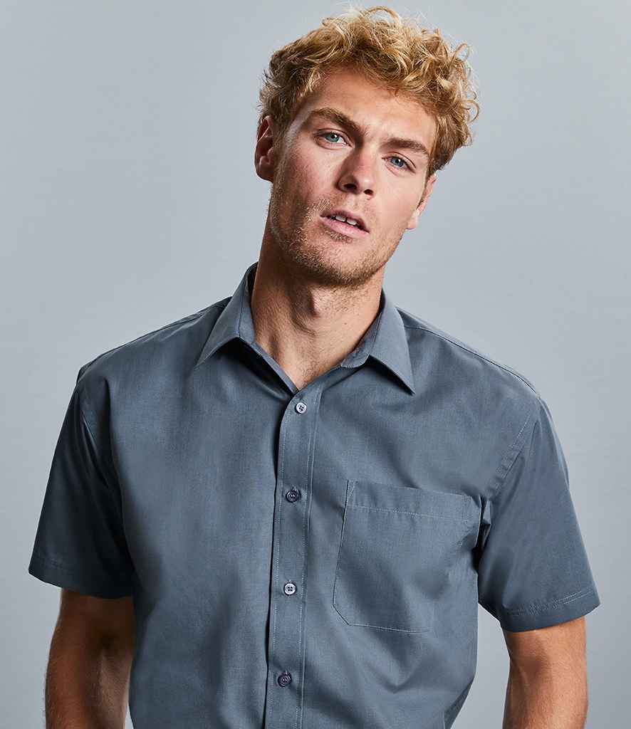Russell Collection Short Sleeve Easy Care Poplin Shirt in by Russell — Custom branded clothing by Print Press, featuring premium embroidery produced in our specialist print lab in the UK.