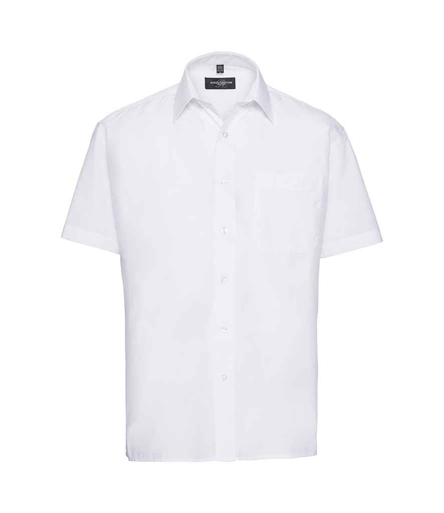 Russell Collection Short Sleeve Easy Care Poplin Shirt in White by Russell — Custom branded clothing by Print Press, featuring premium embroidery produced in our specialist print lab in the UK.