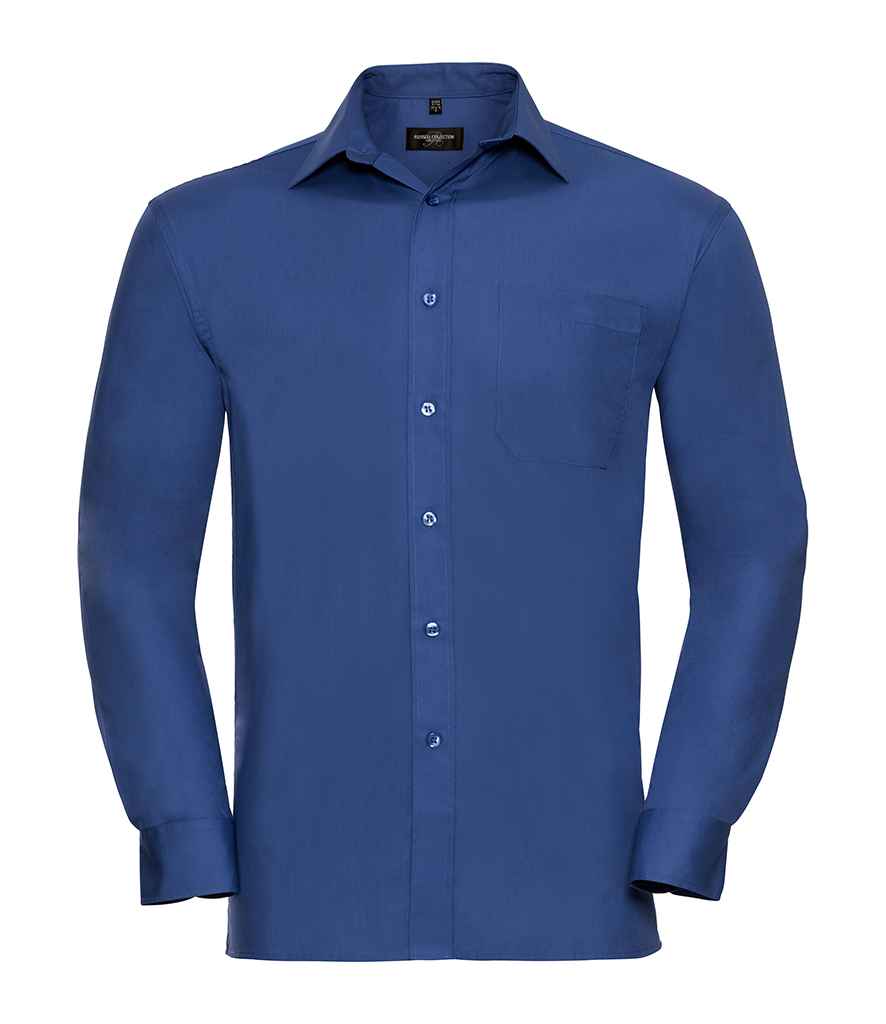 Russell Collection Long Sleeve Easy Care Cotton Poplin Shirt in Aztec Blue by Russell — Custom branded clothing by Print Press, featuring premium embroidery produced in our specialist print lab in the UK.