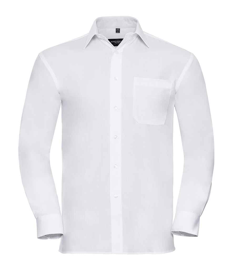 Russell Collection Long Sleeve Easy Care Cotton Poplin Shirt in White by Russell — Custom branded clothing by Print Press, featuring premium embroidery produced in our specialist print lab in the UK.