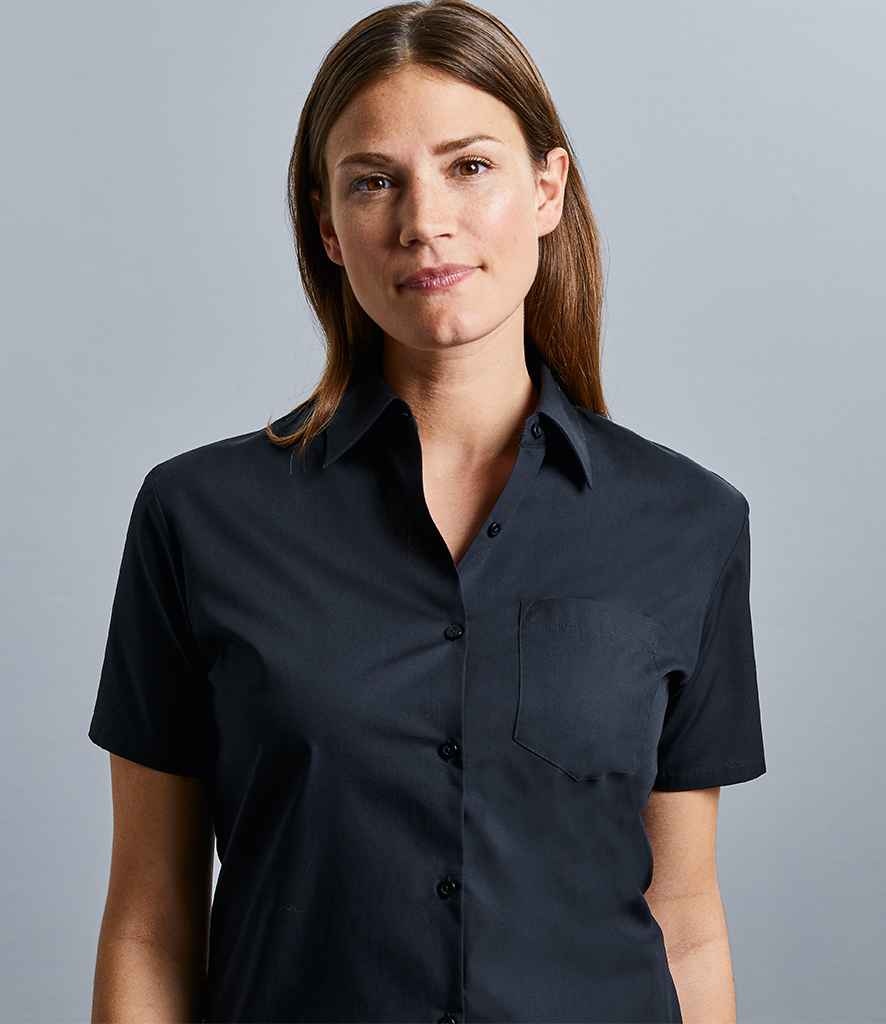 Russell Collection Ladies Short Sleeve Easy Care Cotton Poplin Shirt in by Russell — Custom branded clothing by Print Press, featuring premium embroidery produced in our specialist print lab in the UK.