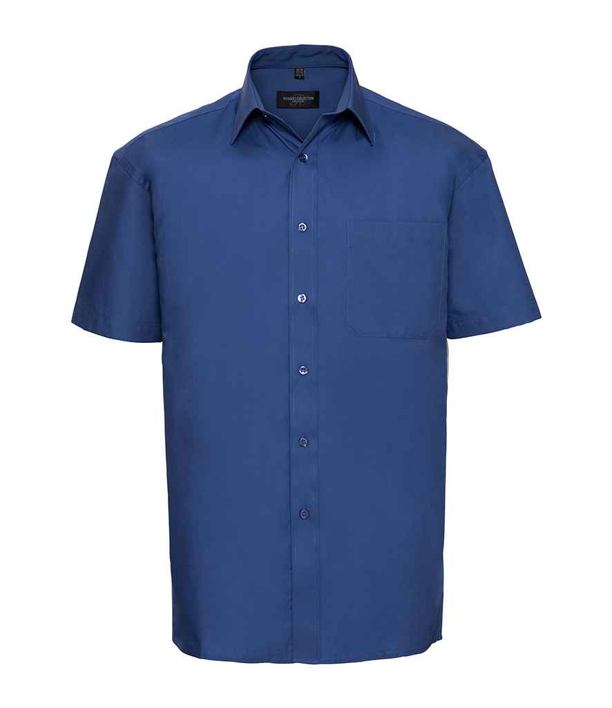 Russell Collection Short Sleeve Easy Care Cotton Poplin Shirt in Aztec Blue by Russell — Custom branded clothing by Print Press, featuring premium embroidery produced in our specialist print lab in the UK.