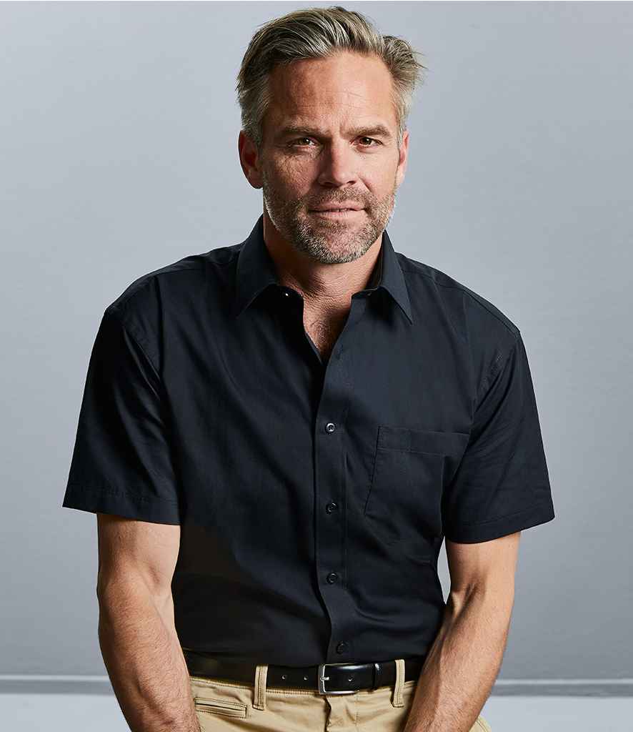 Russell Collection Short Sleeve Easy Care Cotton Poplin Shirt in by Russell — Custom branded clothing by Print Press, featuring premium embroidery produced in our specialist print lab in the UK.
