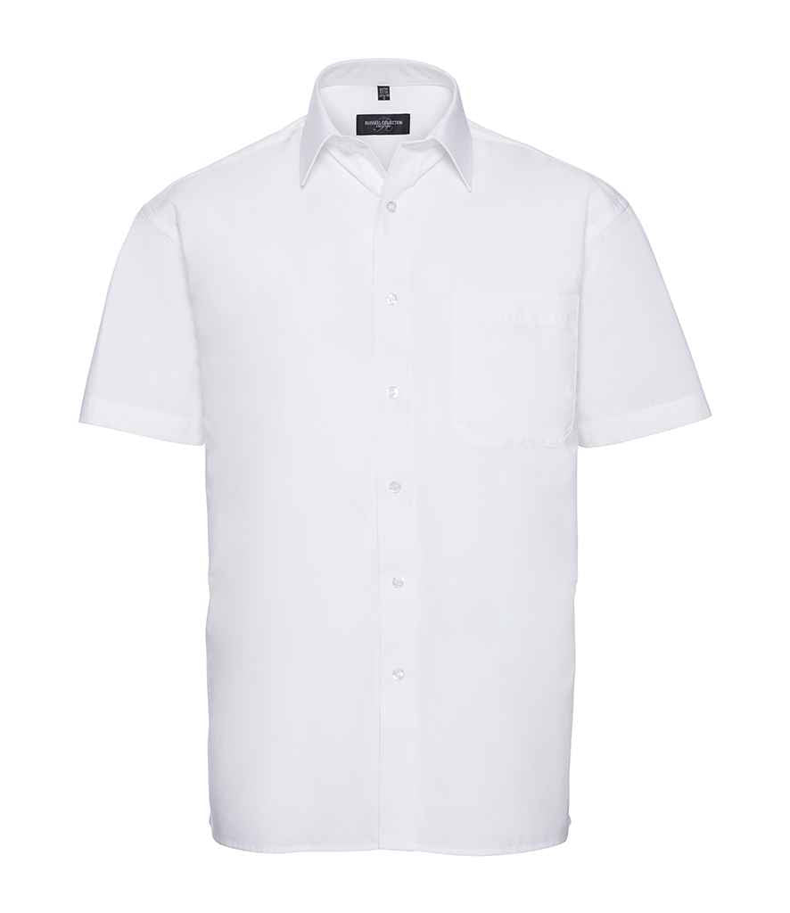 Russell Collection Short Sleeve Easy Care Cotton Poplin Shirt in White by Russell — Custom branded clothing by Print Press, featuring premium embroidery produced in our specialist print lab in the UK.