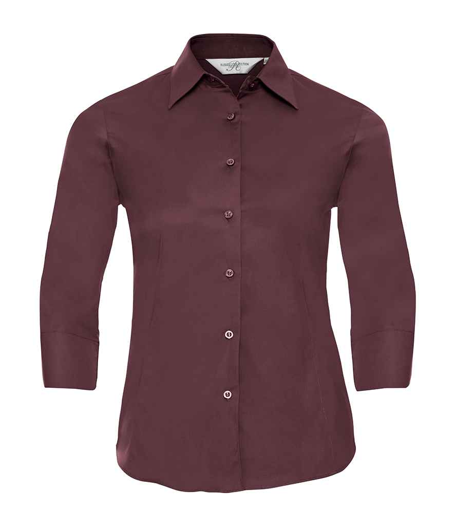 Russell Collection Ladies 3/4 Sleeve Easy Care Fitted Shirt in by Russell — Custom branded clothing by Print Press, featuring premium embroidery produced in our specialist print lab in the UK.