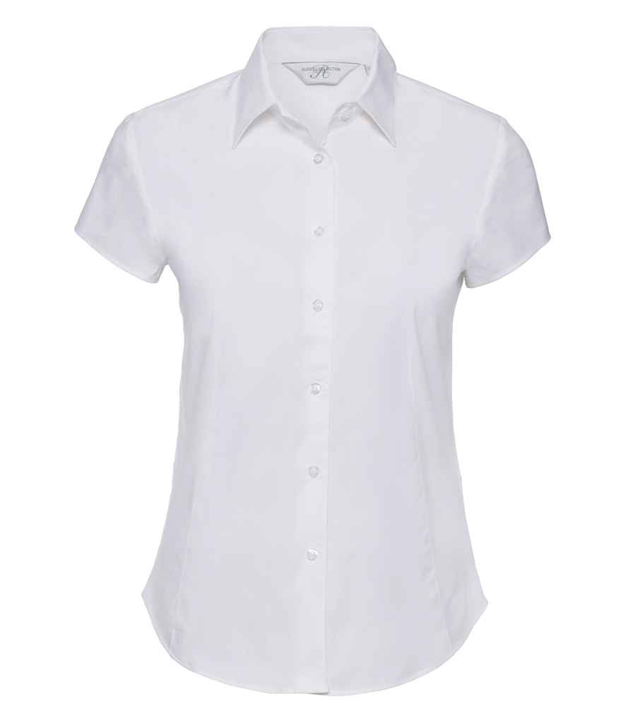 Russell Collection Ladies Short Sleeve Easy Care Fitted Shirt in White by Russell — Custom branded clothing by Print Press, featuring premium embroidery produced in our specialist print lab in the UK.