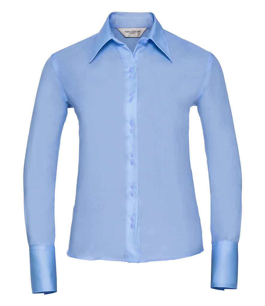 Russell Collection Ladies Long Sleeve Ultimate Non-Iron Shirt in Bright Sky by Russell — Custom branded clothing by Print Press, featuring premium embroidery produced in our specialist print lab in the UK.