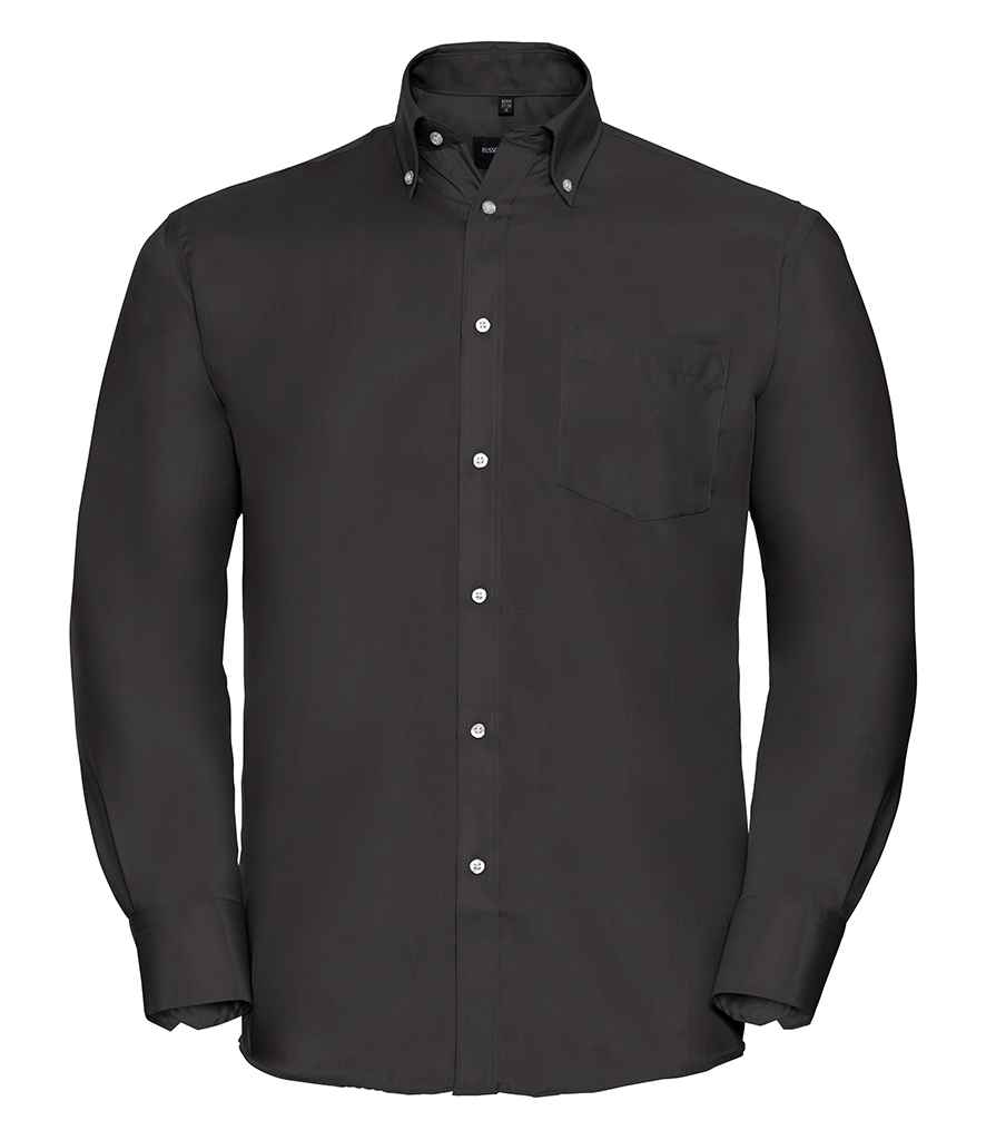 Russell Collection Long Sleeve Ultimate Non-Iron Shirt in Black by Russell — Custom branded clothing by Print Press, featuring premium embroidery produced in our specialist print lab in the UK.
