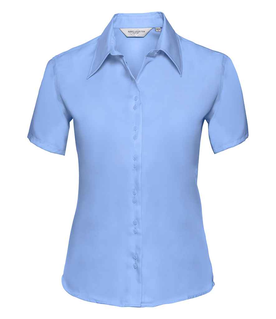 Russell Collection Ladies Short Sleeve Ultimate Non-Iron Shirt in Bright Sky by Russell — Custom branded clothing by Print Press, featuring premium embroidery produced in our specialist print lab in the UK.