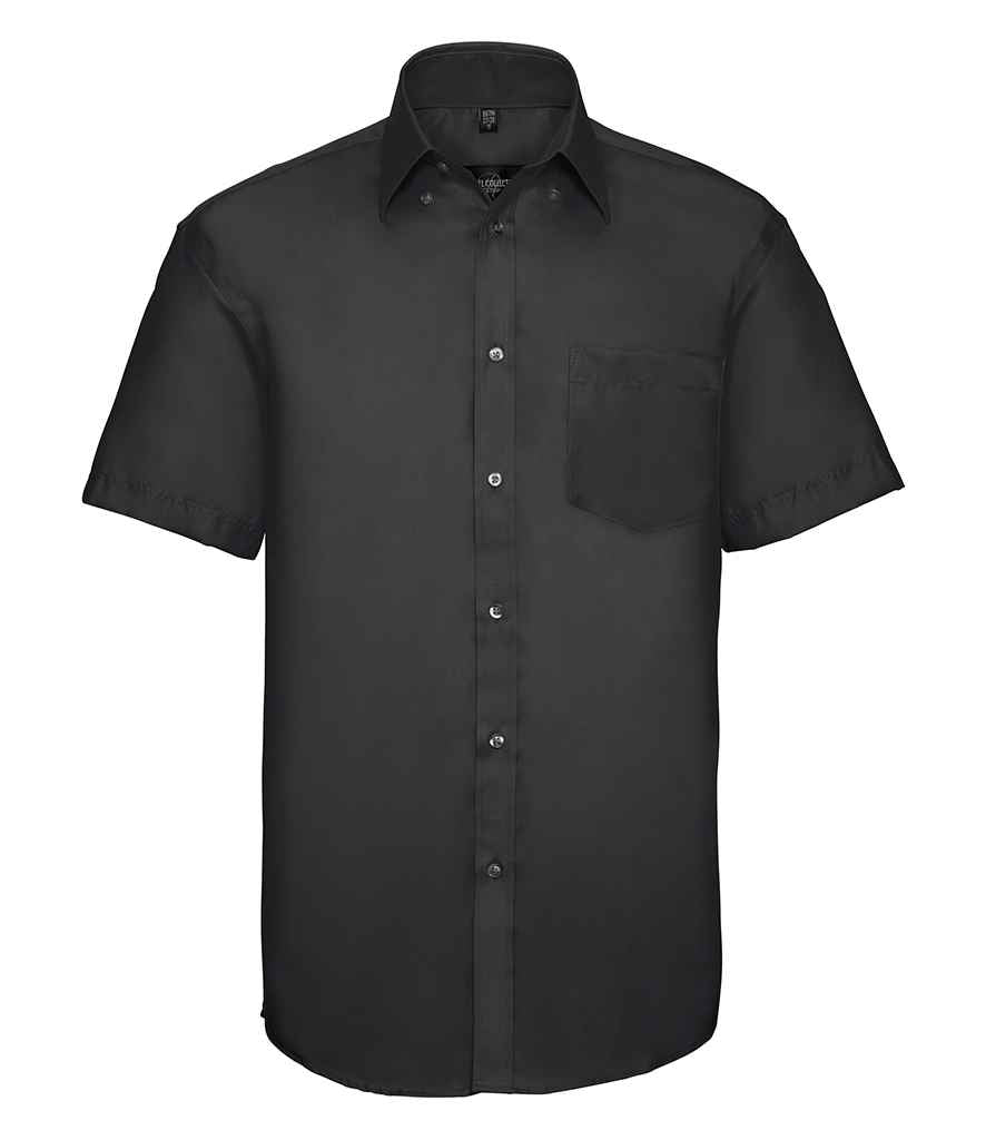 Russell Collection Short Sleeve Ultimate Non-Iron Shirt in Black by Russell — Custom branded clothing by Print Press, featuring premium embroidery produced in our specialist print lab in the UK.