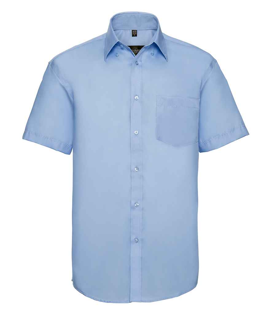 Russell Collection Short Sleeve Ultimate Non-Iron Shirt in Bright Sky by Russell — Custom branded clothing by Print Press, featuring premium embroidery produced in our specialist print lab in the UK.