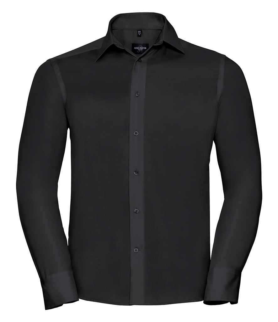Russell Collection Long Sleeve Tailored Ultimate Non-Iron Shirt in Black by Russell — Custom branded clothing by Print Press, featuring premium embroidery produced in our specialist print lab in the UK.