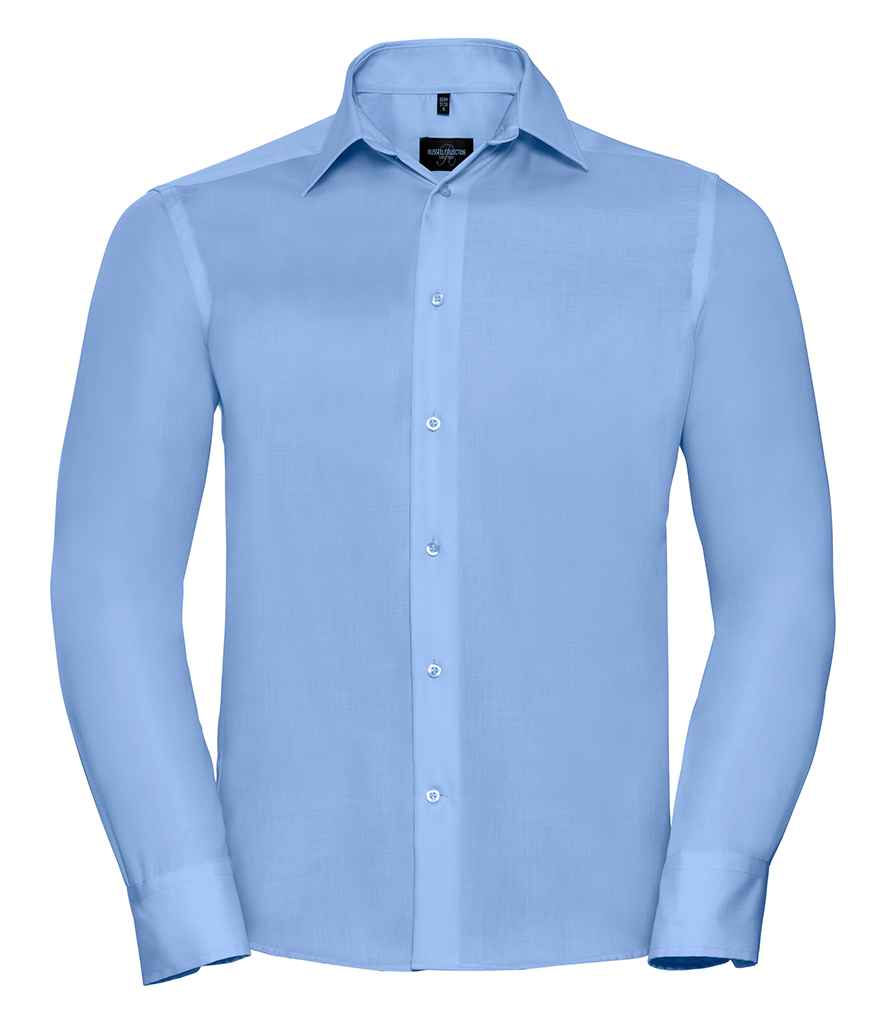 Russell Collection Long Sleeve Tailored Ultimate Non-Iron Shirt in Bright Sky by Russell — Custom branded clothing by Print Press, featuring premium embroidery produced in our specialist print lab in the UK.