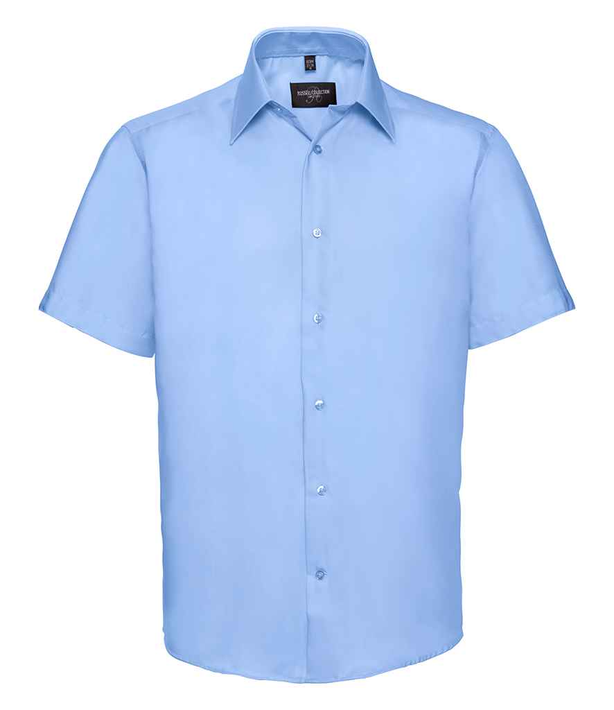 Russell Collection Short Sleeve Tailored Ultimate Non-Iron Shirt in Bright Sky by Russell — Custom branded clothing by Print Press, featuring premium embroidery produced in our specialist print lab in the UK.