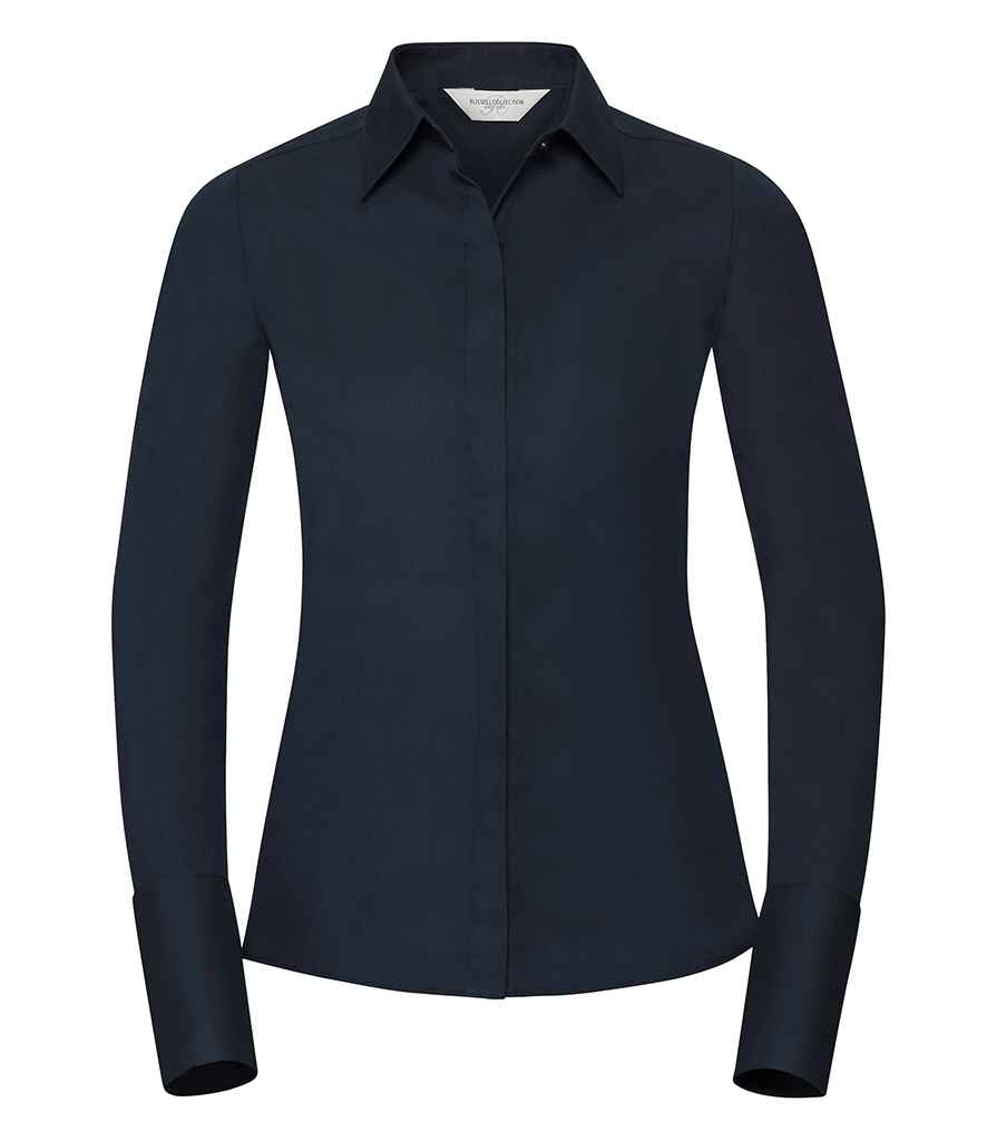 Russell Collection Ladies Ultimate Stretch Shirt in by Russell — Custom branded clothing by Print Press, featuring premium embroidery produced in our specialist print lab in the UK.