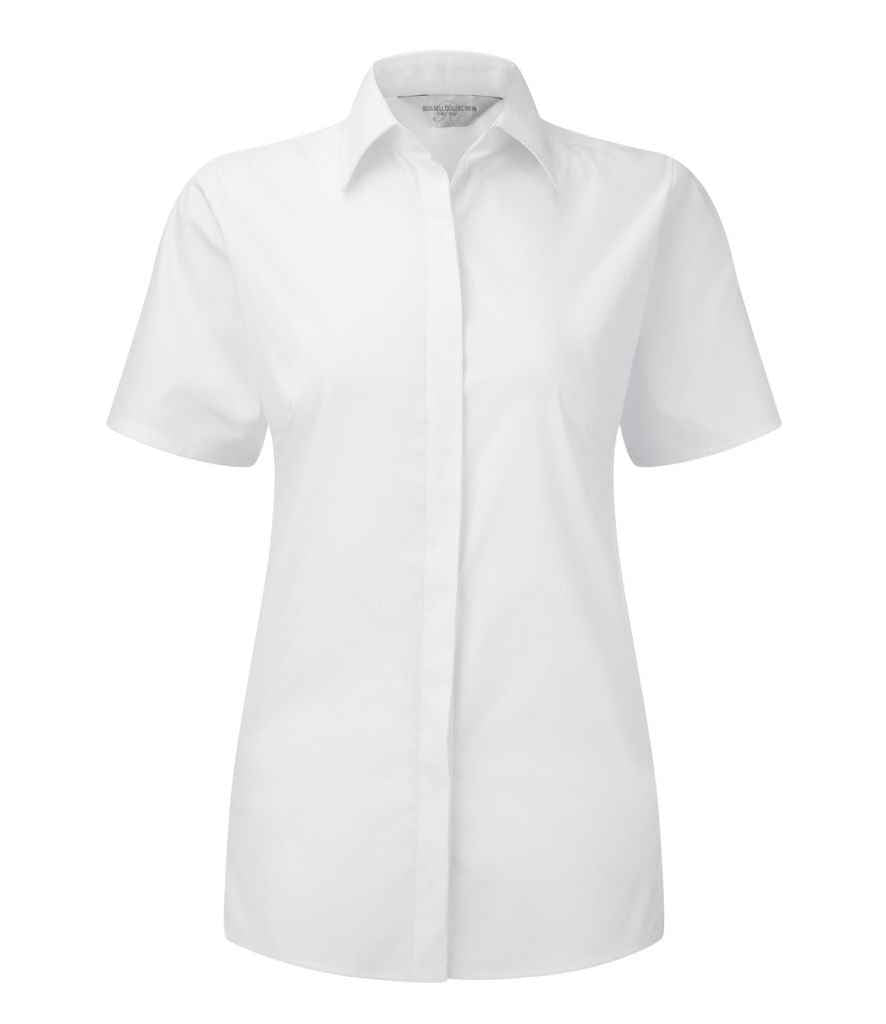 Russell Collection Ladies Short Sleeve Ultimate Stretch Shirt in White by Russell — Custom branded clothing by Print Press, featuring premium embroidery produced in our specialist print lab in the UK.