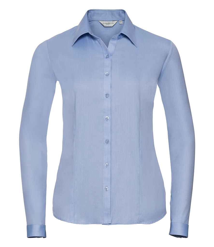 Russell Collection Ladies Long Sleeve Herringbone Shirt in by Russell — Custom branded clothing by Print Press, featuring premium embroidery produced in our specialist print lab in the UK.