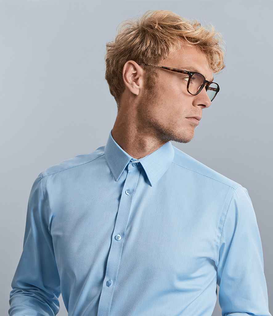 Russell Collection Long Sleeve Herringbone Shirt in by Russell — Custom branded clothing by Print Press, featuring premium embroidery produced in our specialist print lab in the UK.
