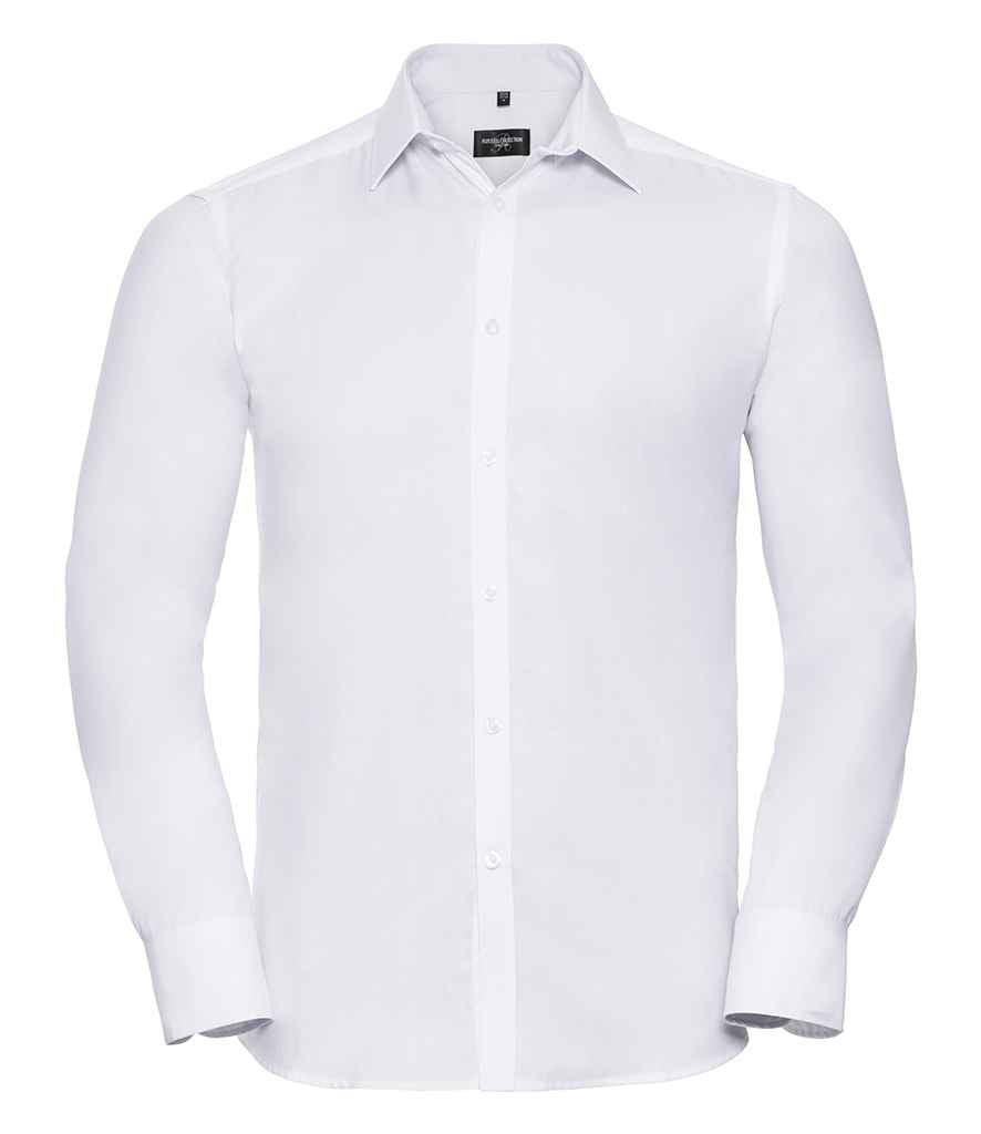 Russell Collection Long Sleeve Herringbone Shirt in White by Russell — Custom branded clothing by Print Press, featuring premium embroidery produced in our specialist print lab in the UK.