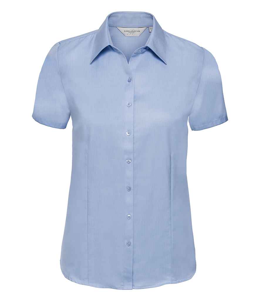 Russell Collection Ladies Short Sleeve Herringbone Shirt in by Russell — Custom branded clothing by Print Press, featuring premium embroidery produced in our specialist print lab in the UK.