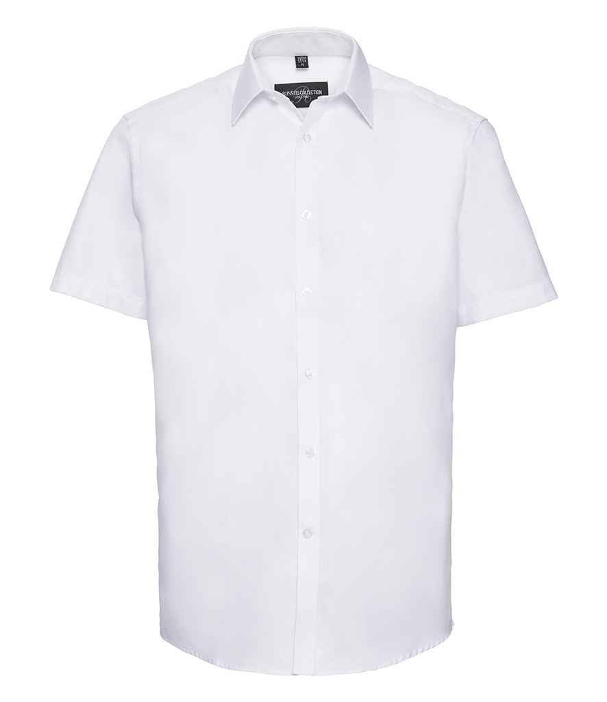 Russell Collection Short Sleeve Herringbone Shirt in White by Russell — Custom branded clothing by Print Press, featuring premium embroidery produced in our specialist print lab in the UK.