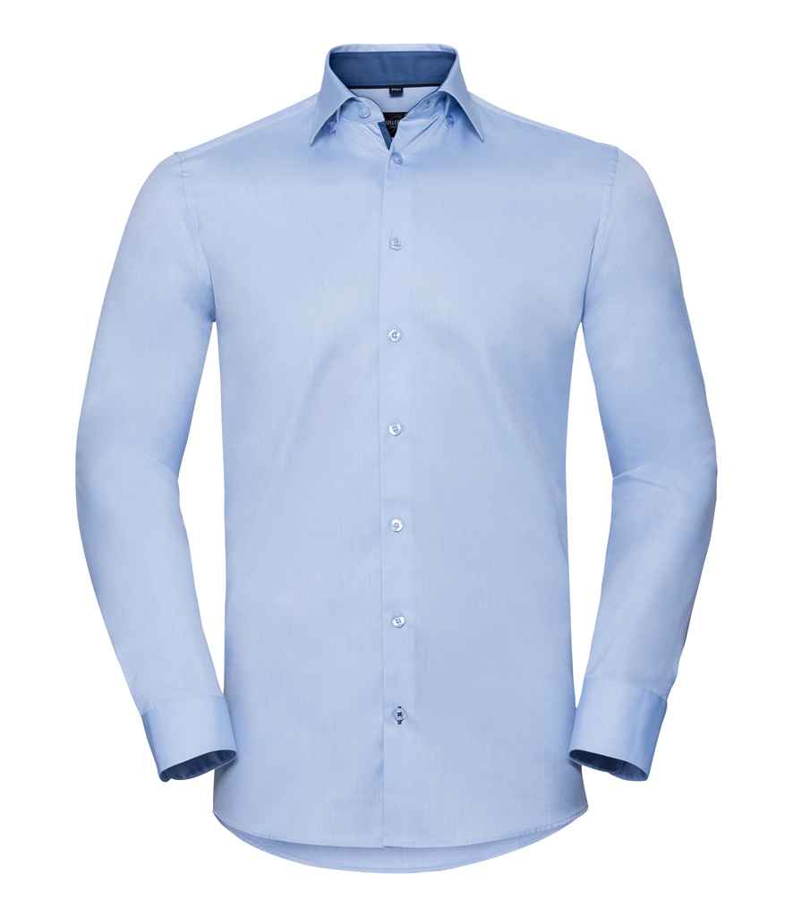 Russell Collection Long Sleeve Contrast Herringbone Shirt in by Russell — Custom branded clothing by Print Press, featuring premium embroidery produced in our specialist print lab in the UK.