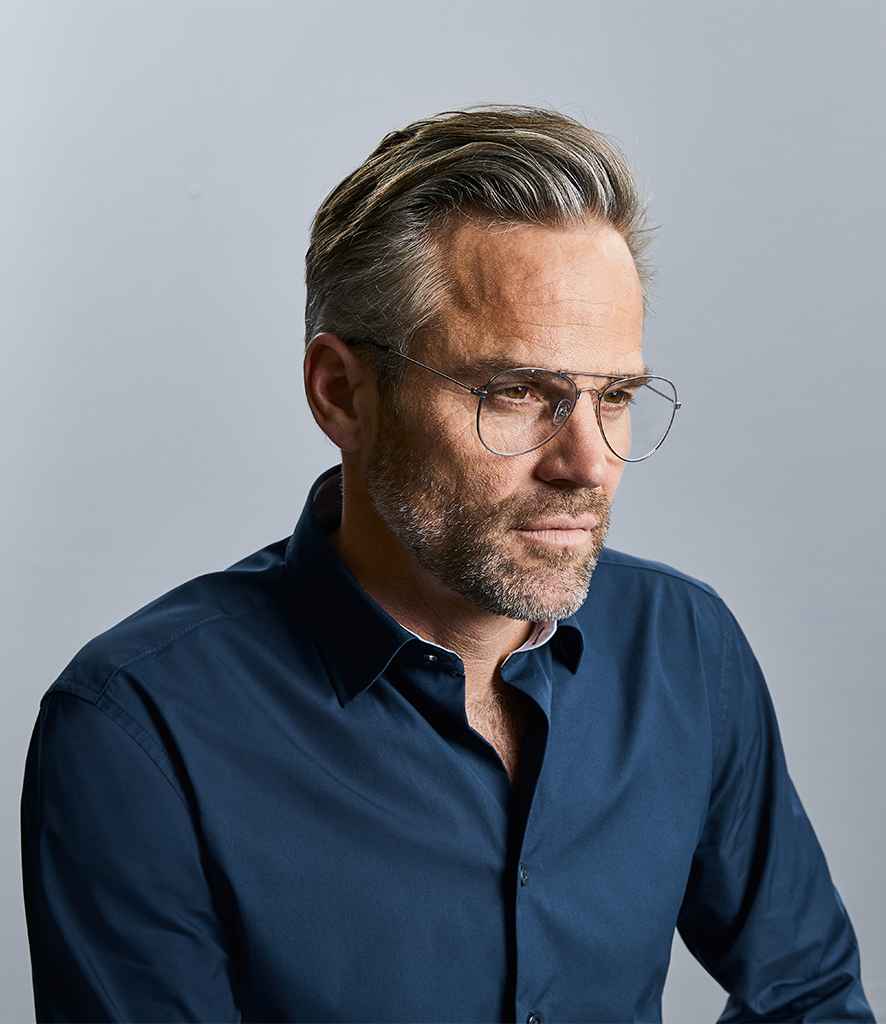 Russell Collection Long Sleeve Contrast Ultimate Stretch Shirt in by Russell — Custom branded clothing by Print Press, featuring premium embroidery produced in our specialist print lab in the UK.