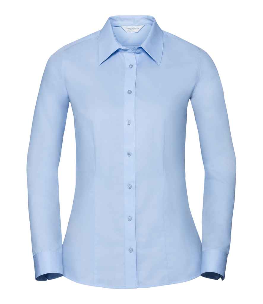 Russell Collection Ladies Long Sleeve Tailored Coolmax® Shirt in Light Blue Chambray by Russell — Custom branded clothing by Print Press, featuring premium embroidery produced in our specialist print lab in the UK.