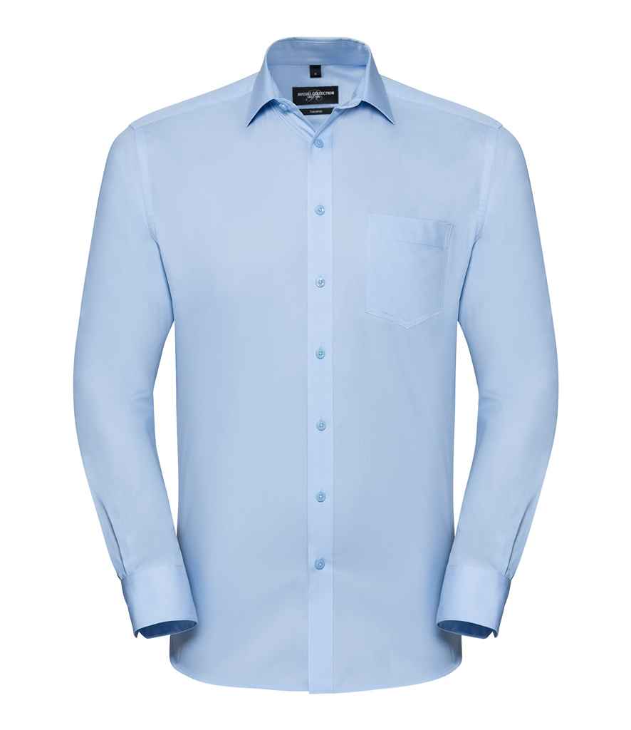 Russell Collection Long Sleeve Tailored Coolmax® Shirt in Light Blue Chambray by Russell — Custom branded clothing by Print Press, featuring premium embroidery produced in our specialist print lab in the UK.