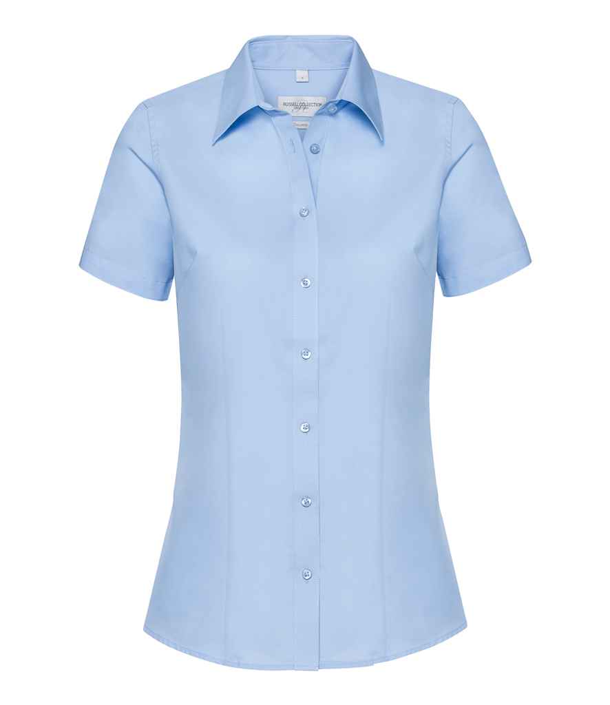 Russell Collection Ladies Short Sleeve Tailored Coolmax® Shirt in Light Blue Chambray by Russell — Custom branded clothing by Print Press, featuring premium embroidery produced in our specialist print lab in the UK.
