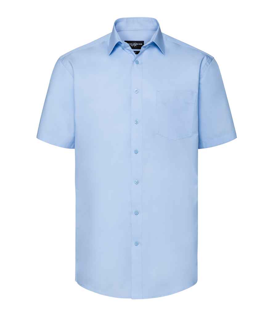 Russell Collection Short Sleeve Tailored Coolmax® Shirt in Light Blue Chambray by Russell — Custom branded clothing by Print Press, featuring premium embroidery produced in our specialist print lab in the UK.