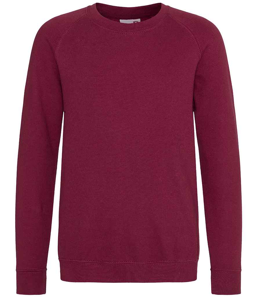 AWDis Academy Kids Raglan Sweatshirt in Burgundy by AWDis Academy — Custom branded clothing by Print Press, featuring premium embroidery produced in our specialist print lab in the UK.