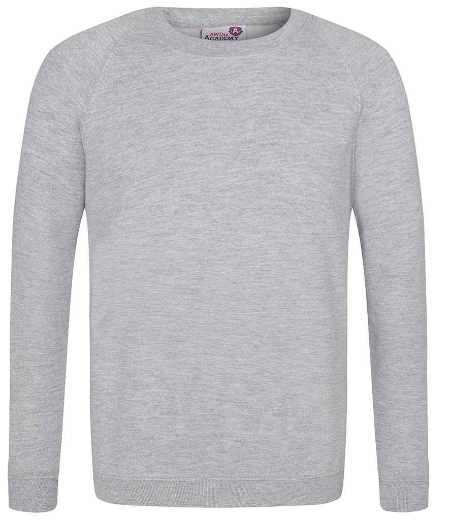 AWDis Academy Kids Raglan Sweatshirt in Grey by AWDis Academy — Custom branded clothing by Print Press, featuring premium embroidery produced in our specialist print lab in the UK.