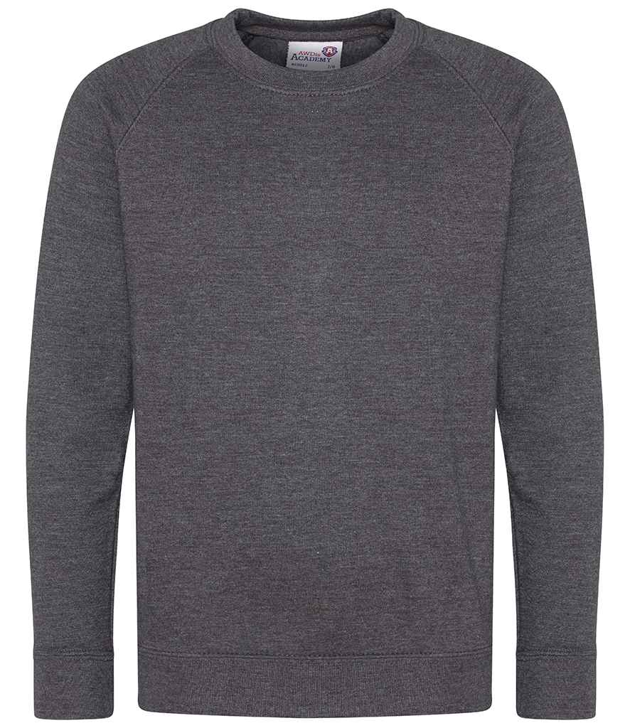 AWDis Academy Kids Raglan Sweatshirt in Charcoal by AWDis Academy — Custom branded clothing by Print Press, featuring premium embroidery produced in our specialist print lab in the UK.