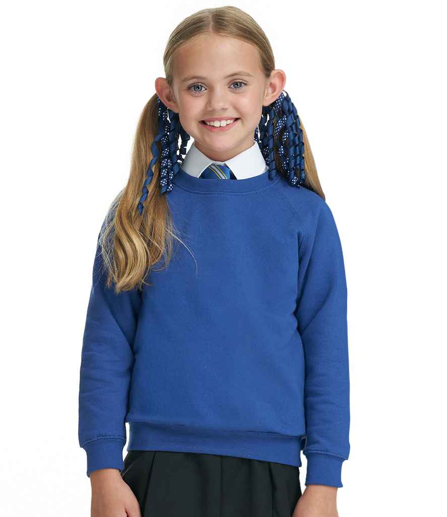 AWDis Academy Kids Raglan Sweatshirt in Deep Royal by AWDis Academy — Custom branded clothing by Print Press, featuring premium embroidery produced in our specialist print lab in the UK.