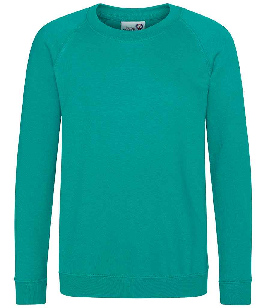 AWDis Academy Kids Raglan Sweatshirt in Emerald by AWDis Academy — Custom branded clothing by Print Press, featuring premium embroidery produced in our specialist print lab in the UK.