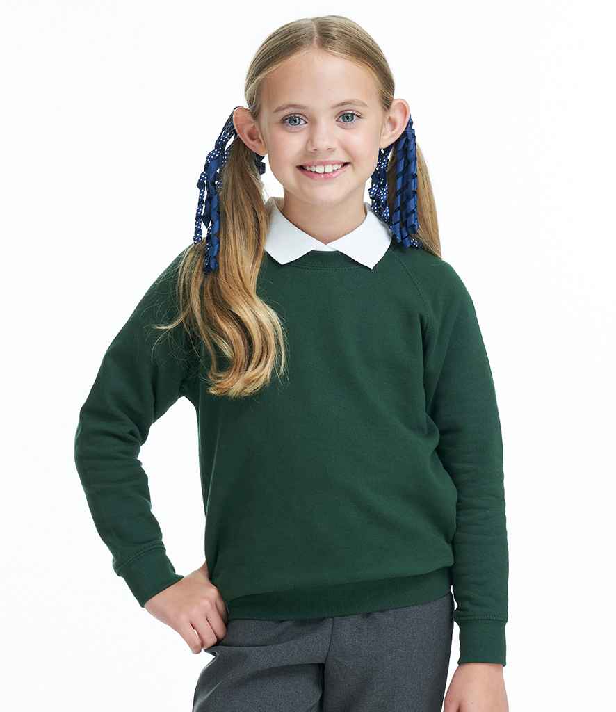 AWDis Academy Kids Raglan Sweatshirt in Green by AWDis Academy — Custom branded clothing by Print Press, featuring premium embroidery produced in our specialist print lab in the UK.