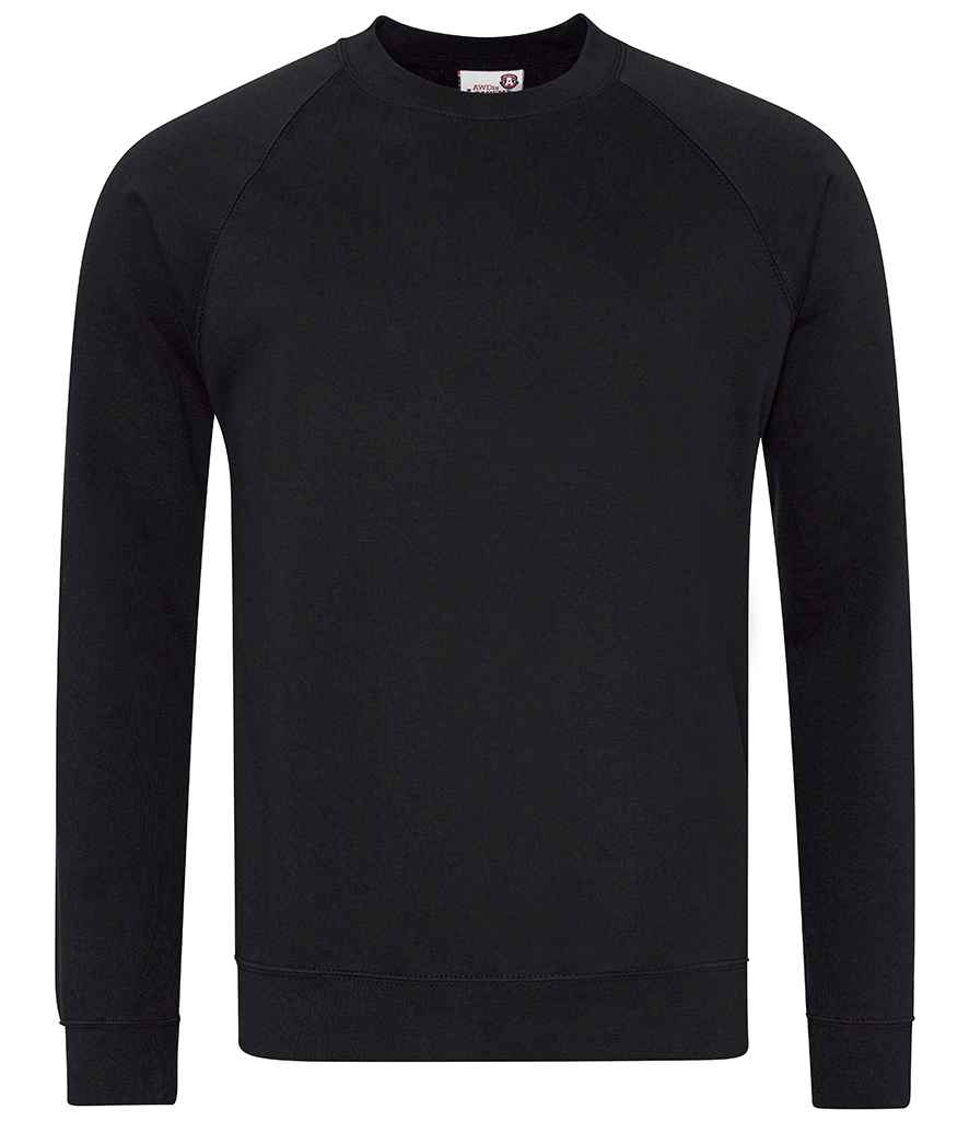 AWDis Academy Raglan Sweatshirt in Black by AWDis Academy — Custom branded clothing by Print Press, featuring premium embroidery produced in our specialist print lab in the UK.