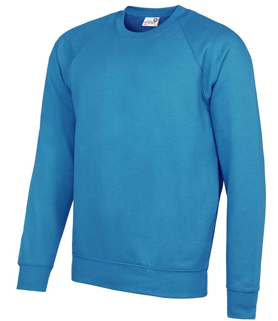 AWDis Academy Raglan Sweatshirt in Sapphire Blue by AWDis Academy — Custom branded clothing by Print Press, featuring premium embroidery produced in our specialist print lab in the UK.